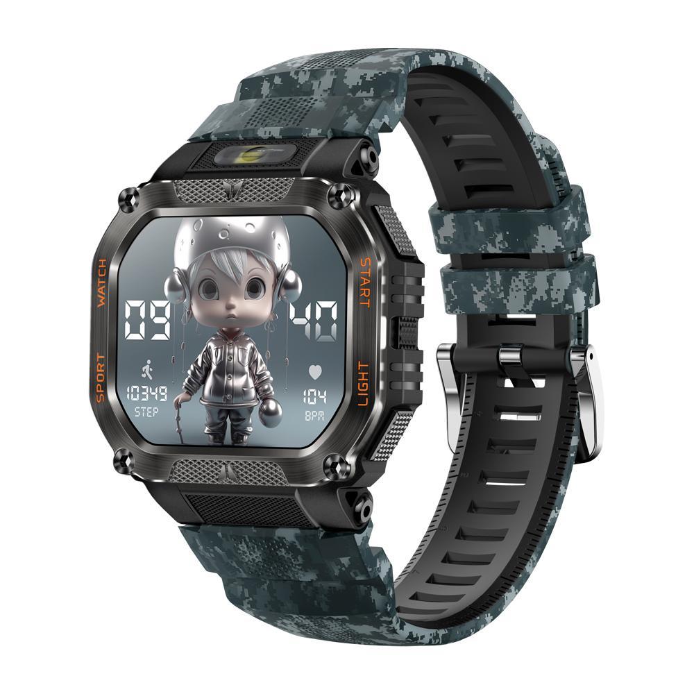 HT34 Smartwatch Masculino Chamada Bluetooth Robusto para Exterior Smartwatch 3ATM IP68 À Prova d'Água Lanterna Relógios Esportivos de Fitness