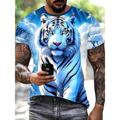Herren 3D Tiger Aufdruck Kurzarm Rundhals T-Shirt Atmungsaktiv Lässig Mode Outdoor Party Wochenende Bequem Übergröße T-Shirts