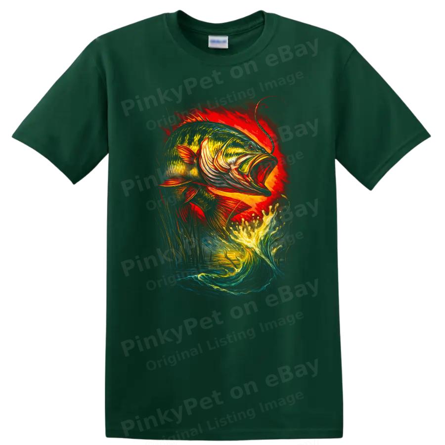 Fish Jumping Design T Shirt Fishing Lover Gift Bass Art Tee Graphic Swim