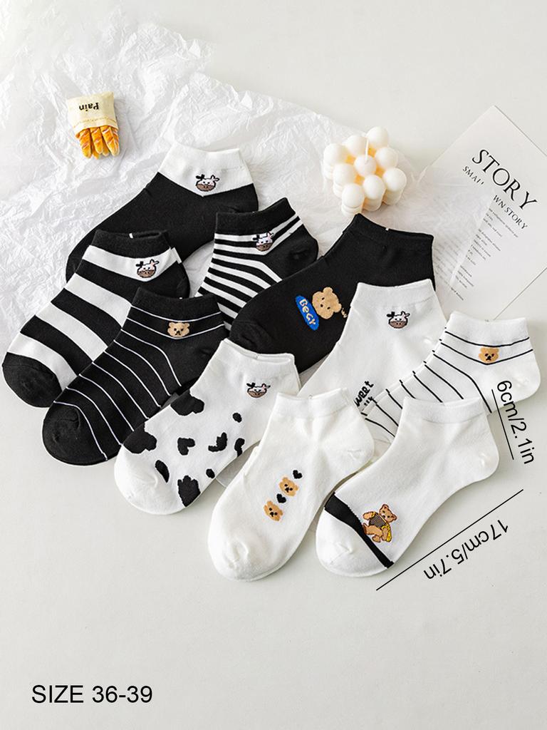 10 Pairs Low Tube Cute Animal Pattern Women Socks Set For Women Casual Style Popular And Fashionable Socks For Ladies And Girl