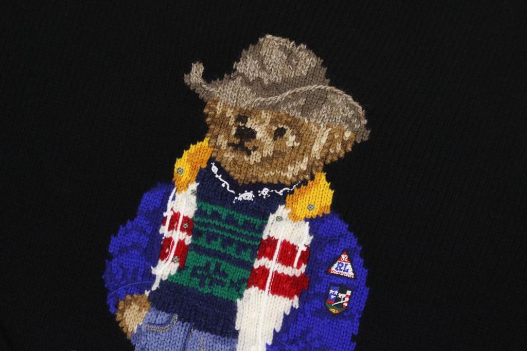 POLO RALPH LAUREN Polo Bear Wool Crew Neck Sweater with Cowboy Size Black Men's Hat, M, (Product Code 01020108)