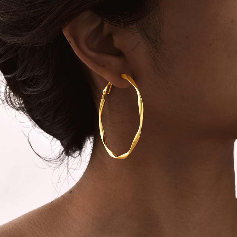 2026 Trendy Metal Twisted Circle Hoop Earrings for Wome Women Gold Color Large Round Geometric Earrings Zircon Valentine's Gift