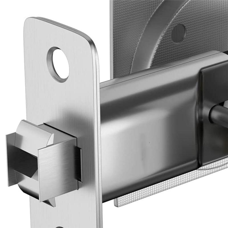 Bed/Bath Pocket Door Lock, Satin Nickel Contemporary Privacy Square Pocket Door Hardware, Sliding Pocket Door Latch