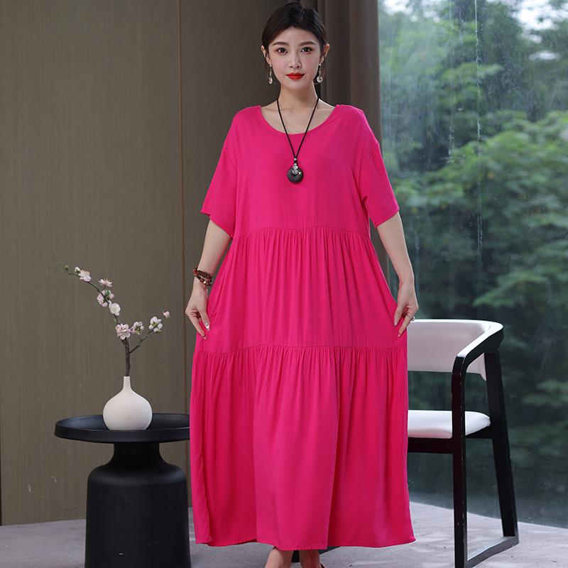 Plus Size Floral Dresses for Women  Oversize Loose Short Sleeve Summer Long Dress Middle-aged Women Summer Sundresses