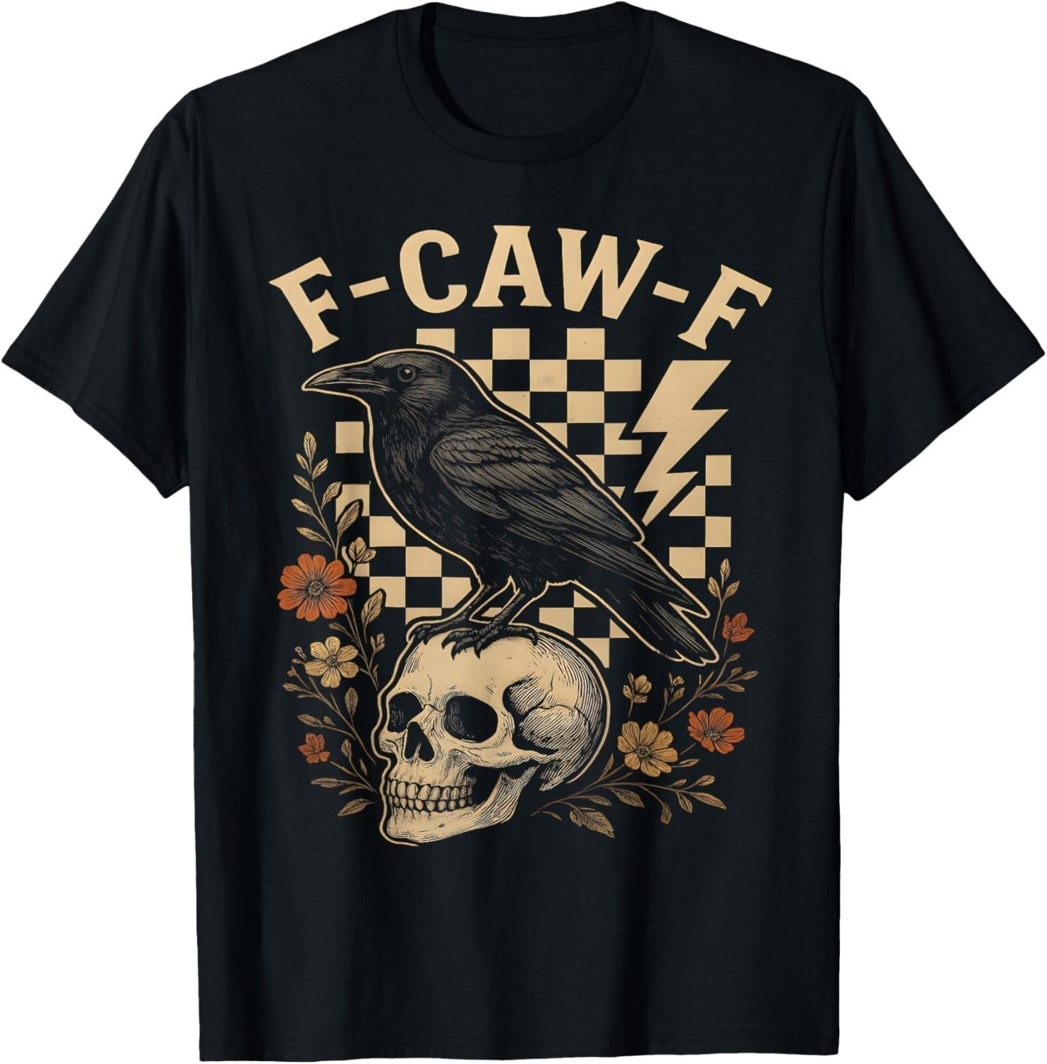 Halloween F Caw F Black Raven Bird F-Caw-F Crow Checkered T-Shirt Mens Womens Tees Top unisex T-Shirt Mens Womens Tees Top 2XL