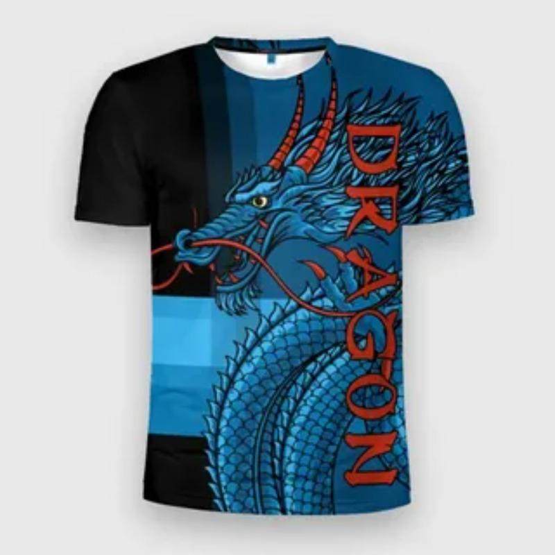 Summer Round Neck Loose Animal Series T-shirt Domineering Dragon Pattern 3D Printing Comfortable Casual Soft Short Sleeved T-shirt