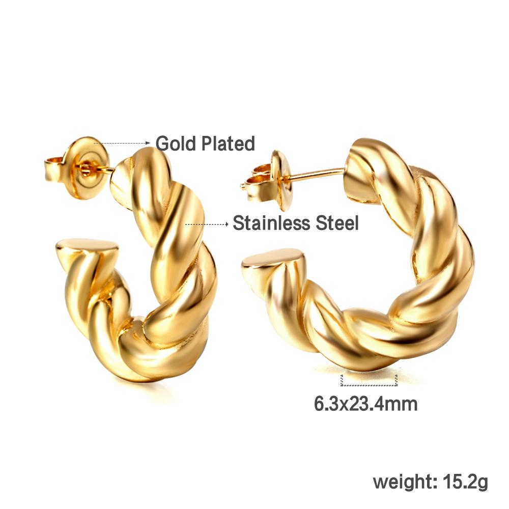 Gold Open Link Chain Hoop Earrings Minimalist Small Loop Ear Studs For Women