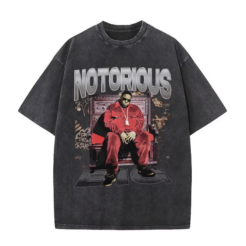 Washed Vintage Rapper The Notorious Big World Tour  Tshirt Biggie Smalls Print T Shirts Men Women Hip Hop Oversized Tshirts