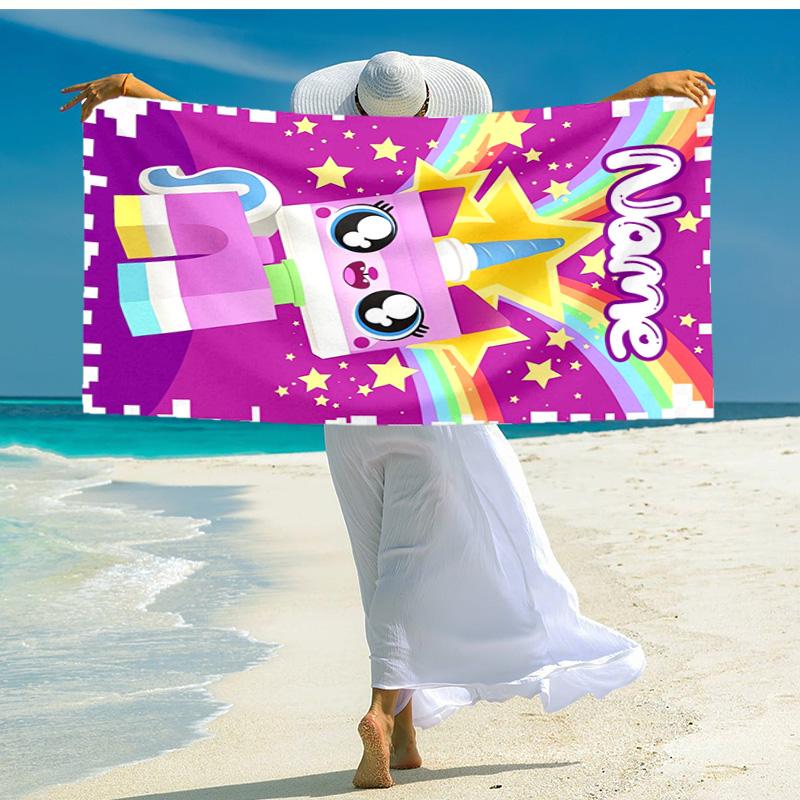 Personalized customized proof beach towel with UniKitty pattern - soft, absorbent,quick-drying,perfect swimming,camping&bathing