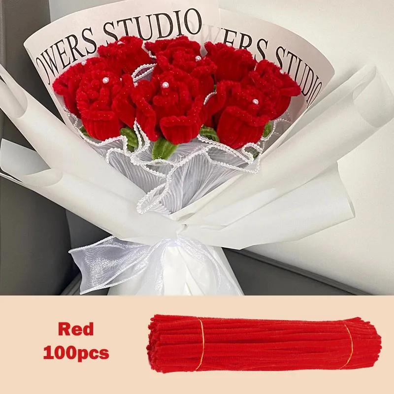 100Pcs Colorful Chenille Stems Pipe Cleaners Plush Tinsel Stem Wired Twist Sticks Hair Strip Diy Craft Educational Toys Handmade