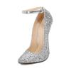 Women Sequined Cloth Metal High Heel Shoes Pointed Toe Ankle Strap Pumps for Nightclub Party Banquet Catwalk Cross Dressing