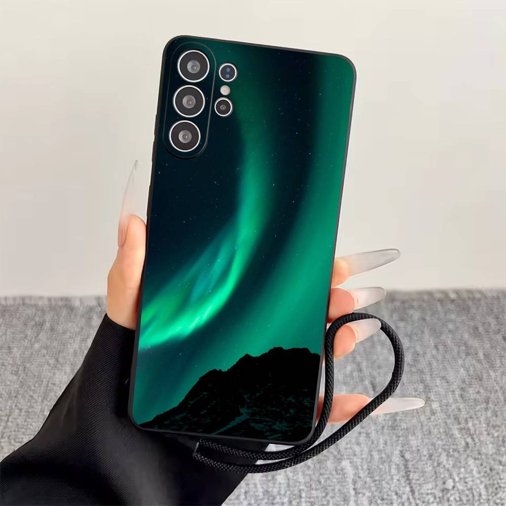 Northern Lights Phone Case Black Silicone Soft For Samsung S25,S24,S21,S22,S23,S30,Ultra,S20,Plus,Fe,Lite