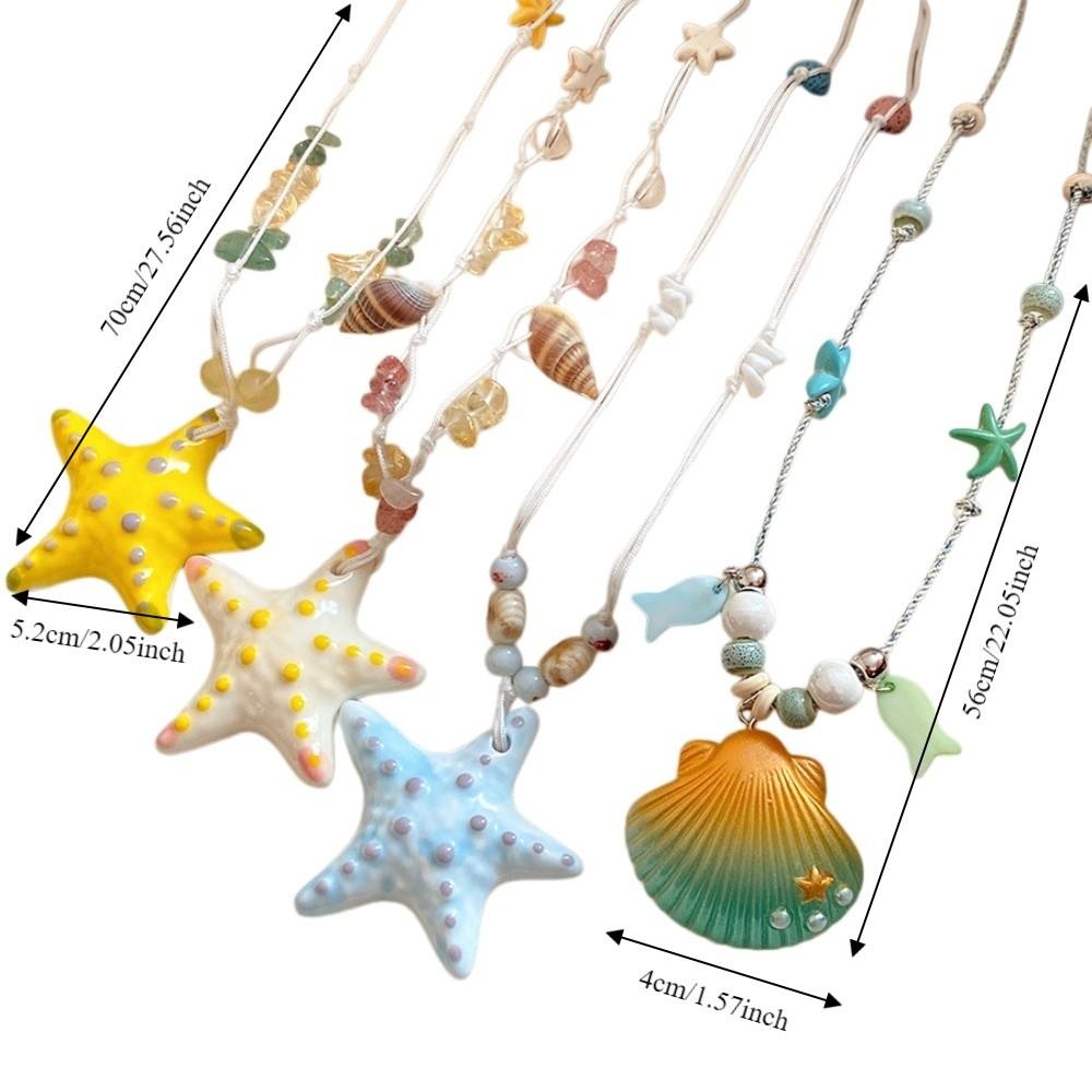 Dopamine Bead Starfish Shell Necklace Bohemian Summer Clavicle Chain Starfish Choker Vacation