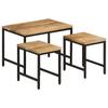 VidaXL Nesting Coffee Tables 3pcs, Stackable Side Tables, Bedside Tables, Sofa End Table Living Room, Mango Wood 372731