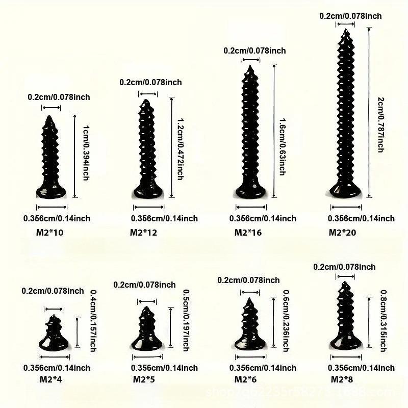 400/800PCS/1 Set M2 Black Self Tapping Screw Assortment Kit Locking Screws And Wood Screws