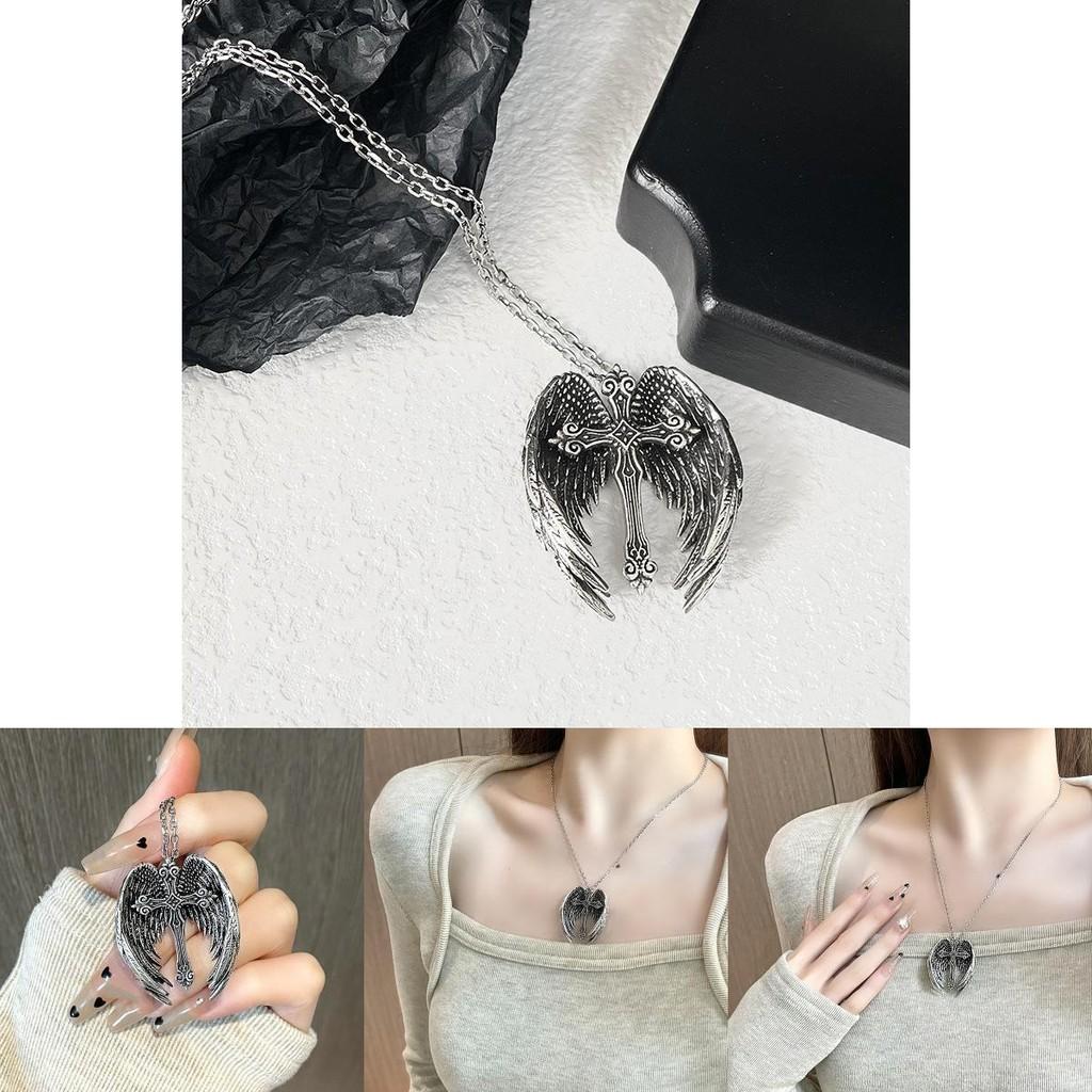 Stylish Alloy Angel Wings Cross Necklace For Trendy Punk Retro Fashion Lovers