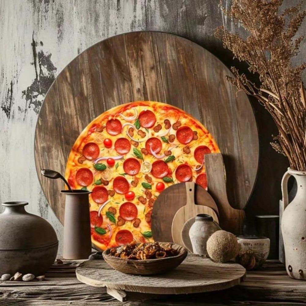 Vintage Tin Metal Wall Sign Pizza Restaurant Decor Round Kitchen Art