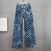 European station spring new jacquard hot diamond denim wide-leg pants women's high waist loose and thin extended floor pants