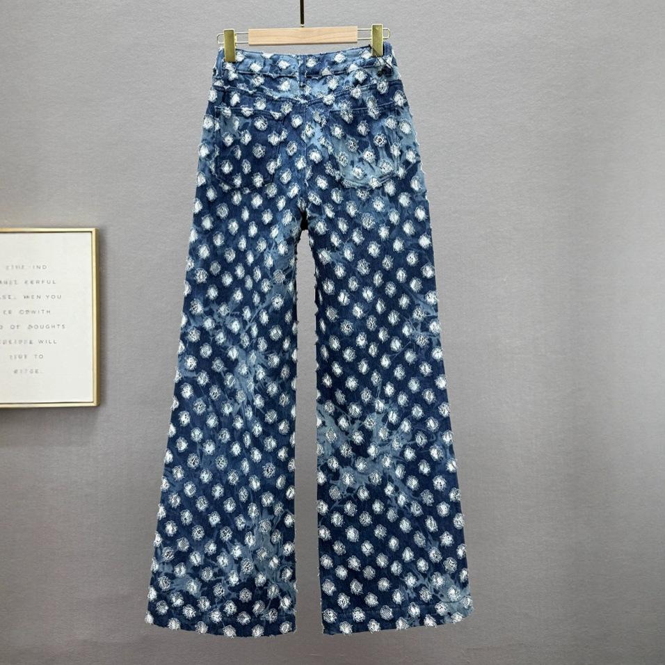 European station spring new jacquard hot diamond denim wide-leg pants women's high waist loose and thin extended floor pants