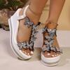 Fashion Women High Heels Wedge Sandals Rhinestones Popular Among Toe Sandals Women Platform Fashionable Butterfly Decoration Shoes Women