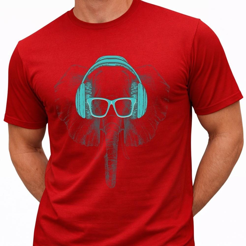 Elephant Headphones Glasses T Shirt Funny Animal Music Lover Gift Graphic Tee 4XL