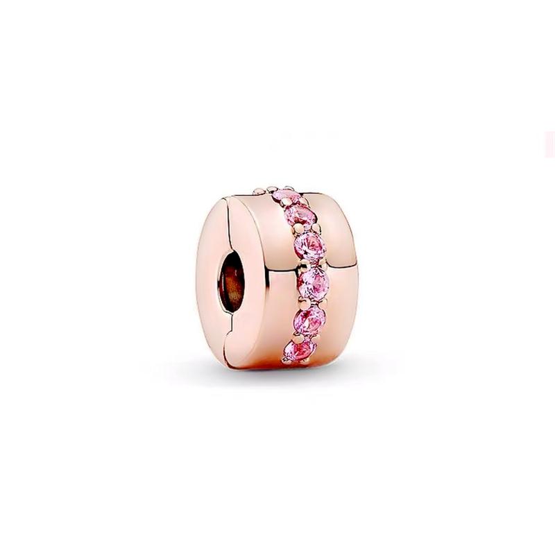 New Sparking Rose Gold Plated Clip Charm Beads Fit Original Snake Bracelet Necklace Beads For Diy Jewelry Women Jewellery Gift