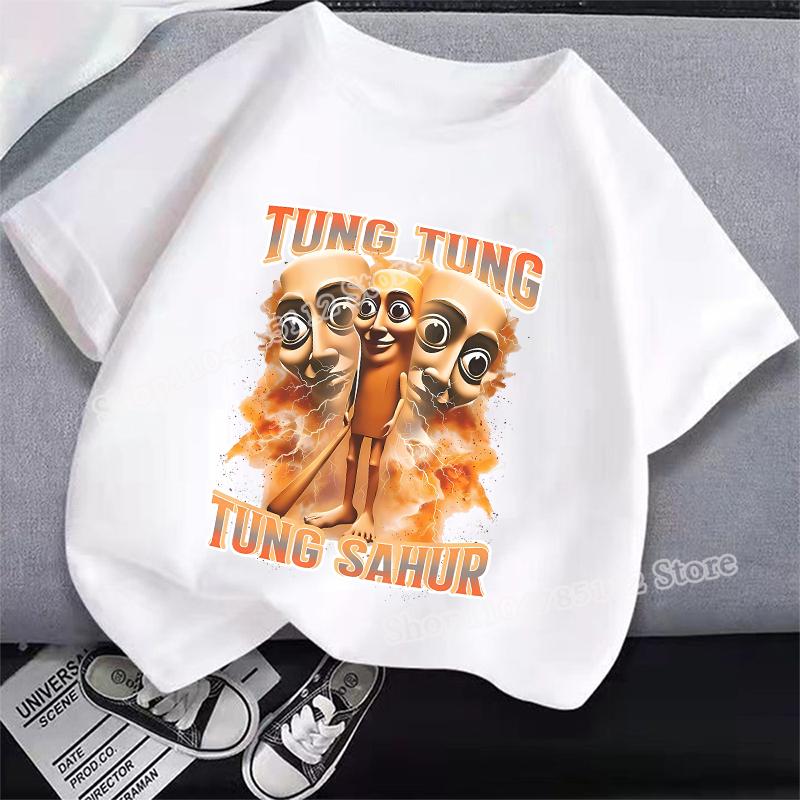 Italské Brainrot Tričko Tung Tungtung Sahur Kreslené Anime Potisk Oblečení Kulatý Výstřih Základní Chlapecké Top Savé Ležérní Košile Dárek