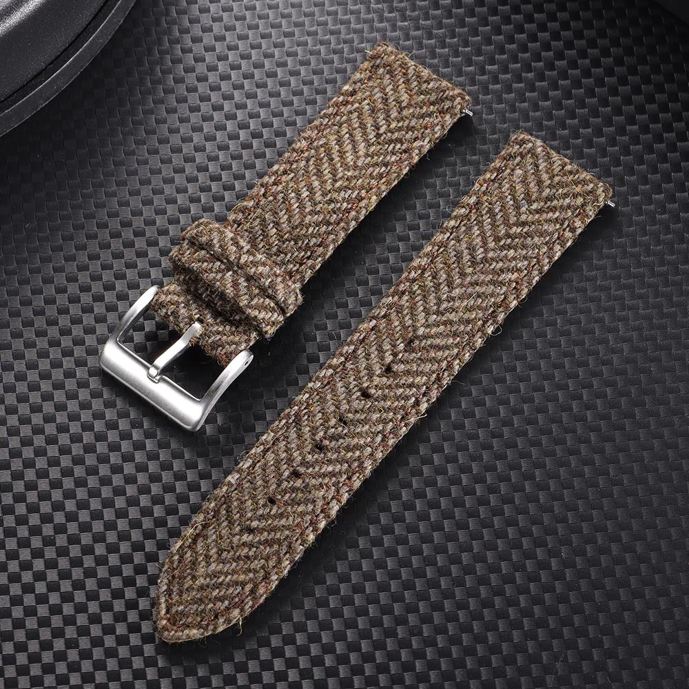 Vintage Genuine Leather Watch Band Tweed Nylon Strap 18mm 20mm 22mm Quick Release Weave Bracelet for Omega for Seiko Smartwatch