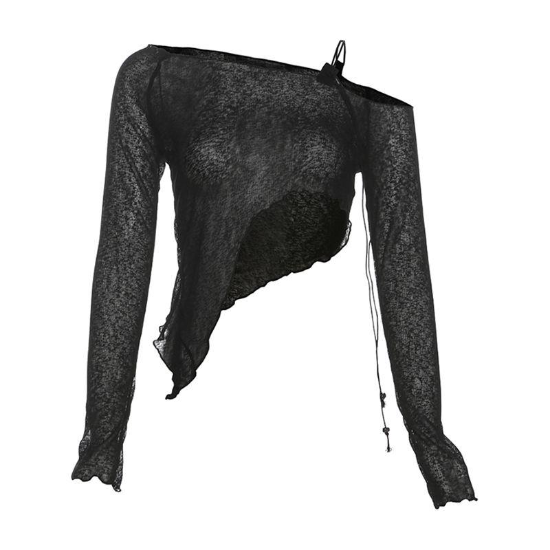 

# Sisjuly# Asymmetric Street All-Match T-shirt Women s Shoulder Stylish Niche Style Cool Sexy Slim Looking Tops Black M