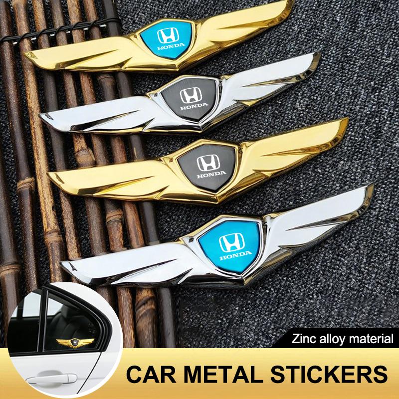 BXK3 Fashion Wing Shape Zinc Alloy Sticker Car Metal Chromed Emblem Badge Sticker For Honda Civic Fit Jazz Accord Pilot CRV Odyssey