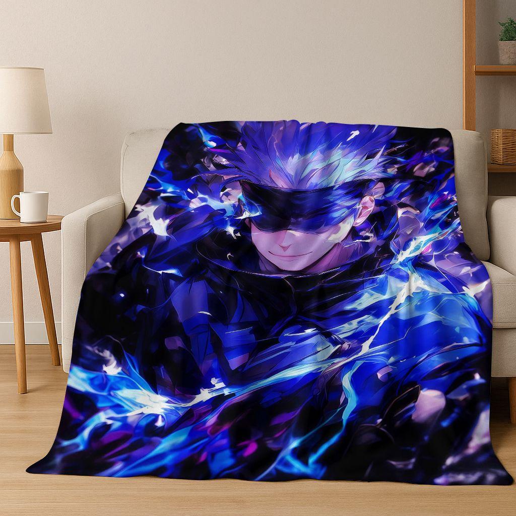 Anime Jujutsu Kaisen Yuji Satoru Kreskówkowy Koc Flanelowy, Przytulny Miękki Koc Rzutowy do Domu Sypialni Łóżka Kanapy Pokrowiec Piknikowy Prezent Dziecko