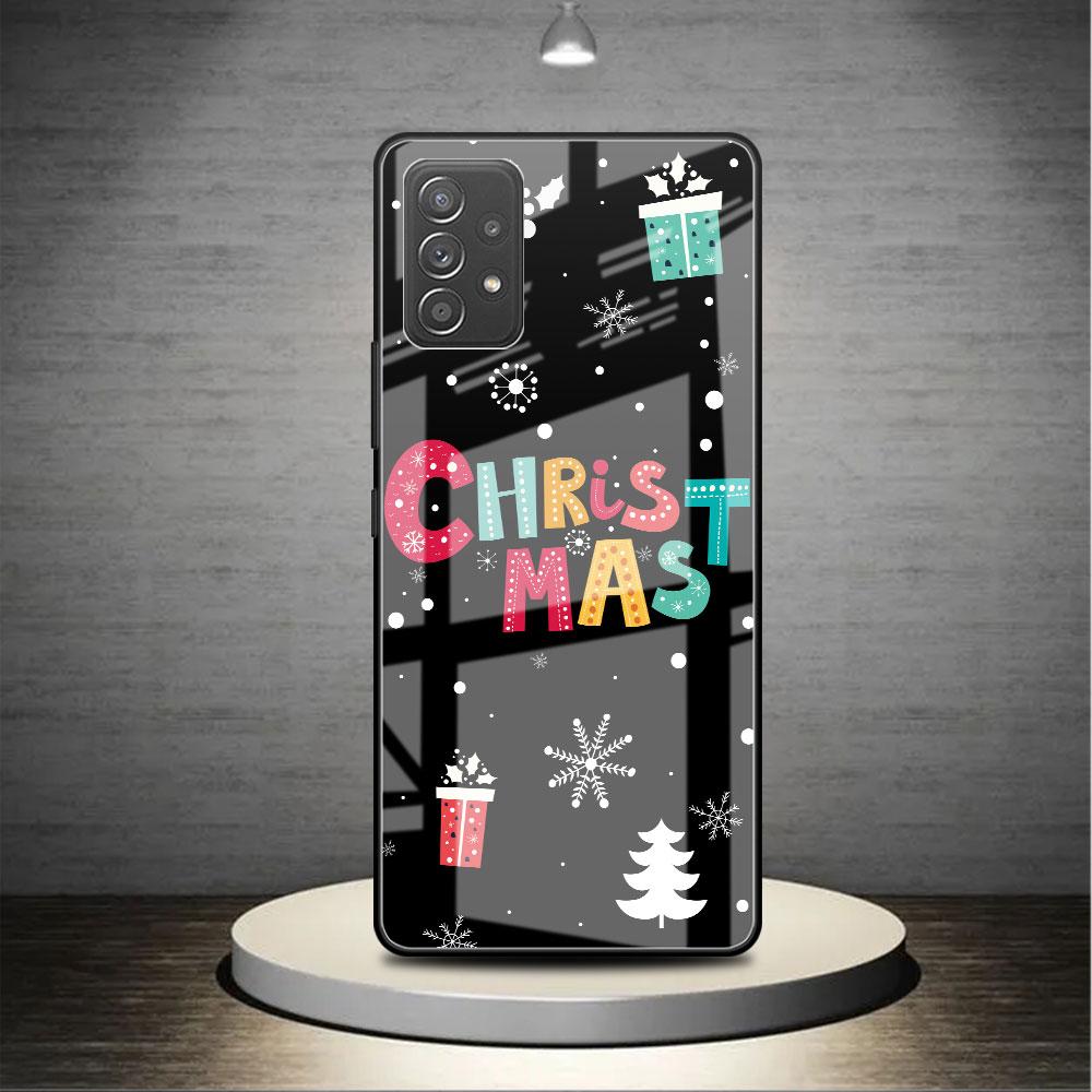 Glass Case For Samsung Galaxy A52 A71 A50 A51 A70 A21s A31 A72 A10 A12 A30 A22 5G Phone Cover  Snowman Christmas Cartoon