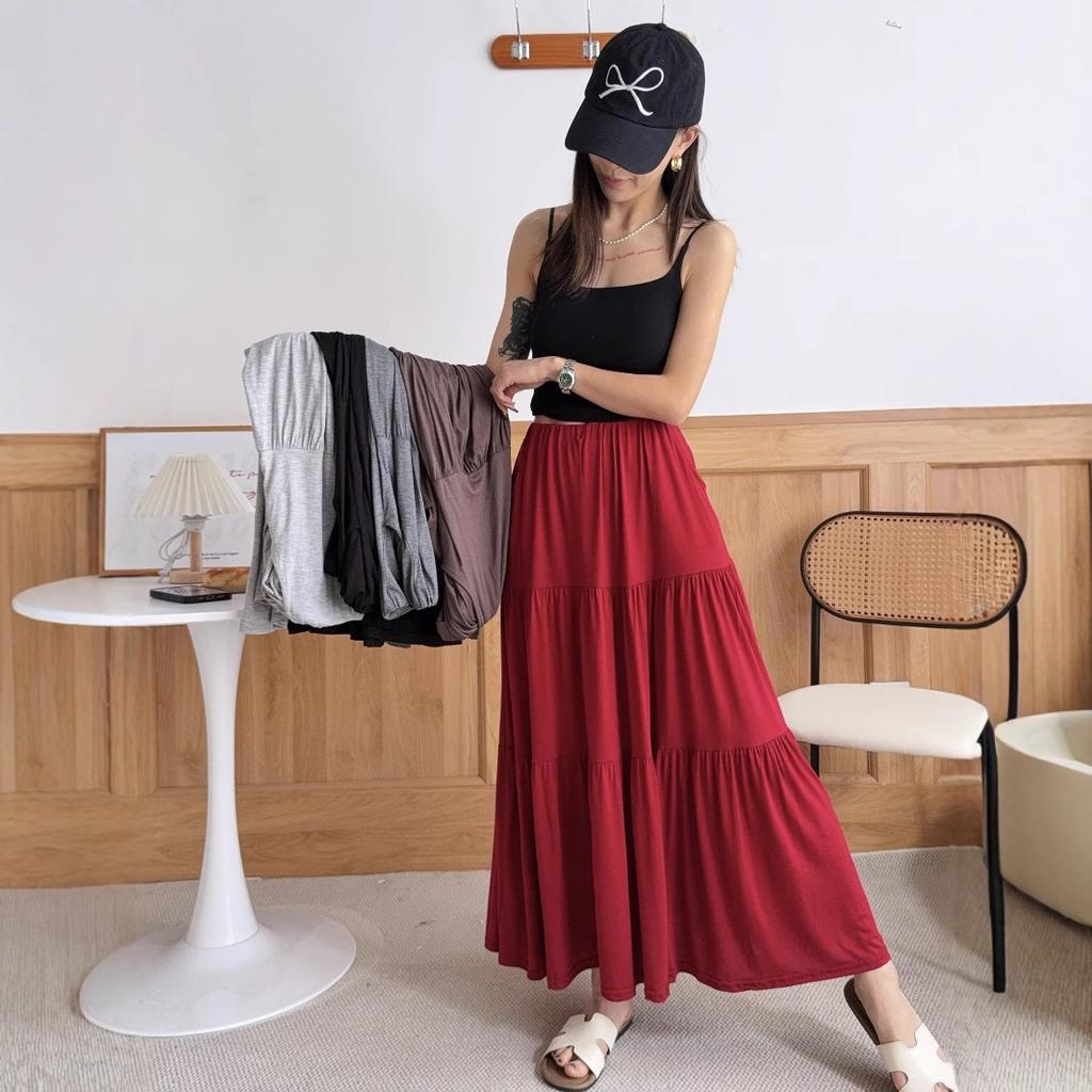 Summer Women's High Waisted Tiered Skirt Soft Modal Long Skirts Slimming Flowy Skirt Casual Fashion Versatile