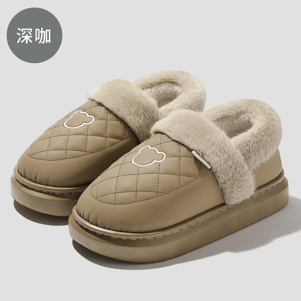 PU Waterproof Cotton Slippers Winter Bag Heel 2025 New Home Indoor Thick-soled Velvet Thermal Cotton Shoes