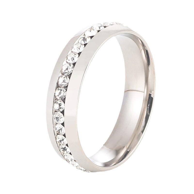 Titanium steel women's ring with diamond accents, minimalist diamond ring, single row diamond men's stainless steel ring