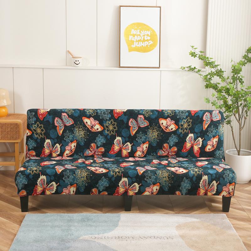 LANMOLIFE Armless Futon Slipcovers Stretch Folding Sofa Bed Cover with Elastic Bottom, Printed Fitted Couch Cover