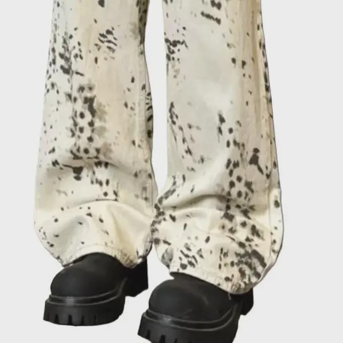 Unisex High-Waisted Retro Leopard Wide-Leg Jeans - Spring/Autumn Casual