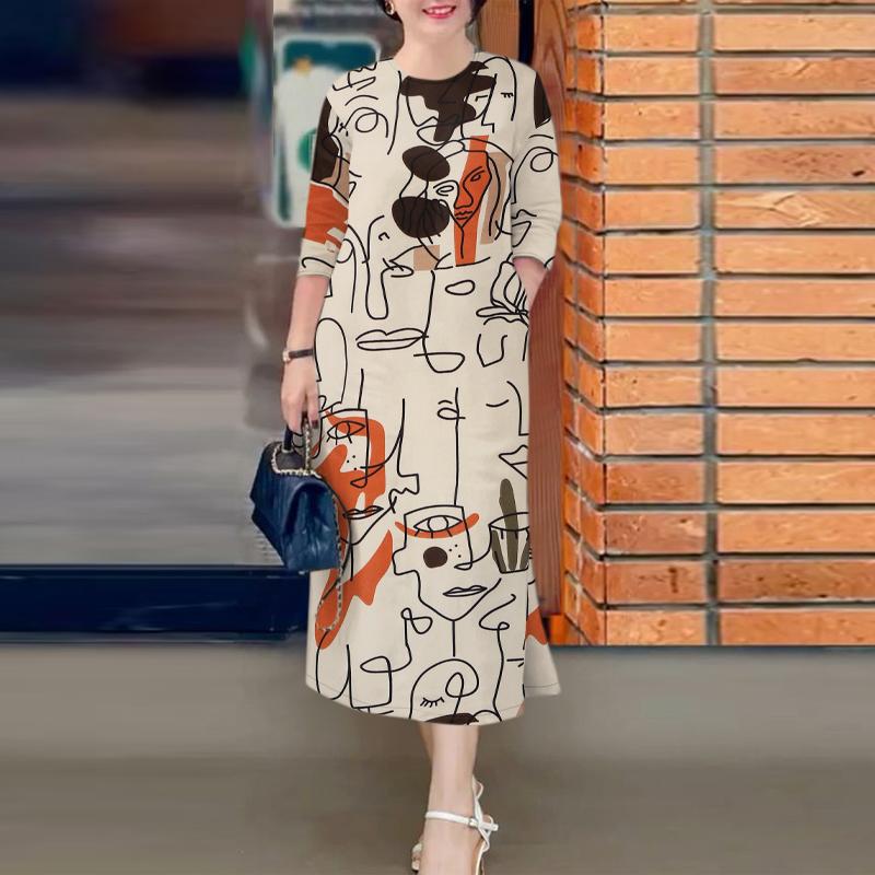 

ZANZEA Женское повседневное платье с круглым вырезом и рукавом 3/4 5XL