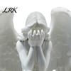 Office Desk Ornament 3D Printed Angel Figurine, Small Crouch Tabletop Ornament, Living Room Decoration White Winged Sculpture for Home Garden