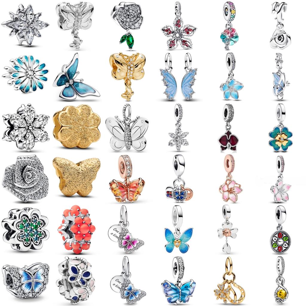 Neues Mode 925 Silber Schmetterling Sonnenblume Rose Anhänger Charm für Perlenarmband Damen Schmuck Geschenk