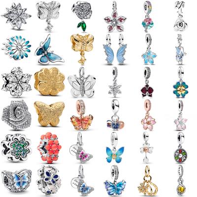 New Fashion 925 Silver Butterfly Sunflower Rose Pendant Charm for Beaded Bracelet Women Jewelry Gift