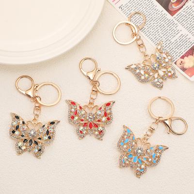Porte-clés Pendentif Forme Papillon Porte-clés avec Strass Multicolores Fermoir Mousqueton Anti-Oxydation Porte-clés Sacs à Dos Accessoire de Voiture
