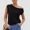 Women Tops Short Sleeve Screw Collar Solid Color T-Shirt Spring Summer Stretchy Pullover Tops Daily Wear