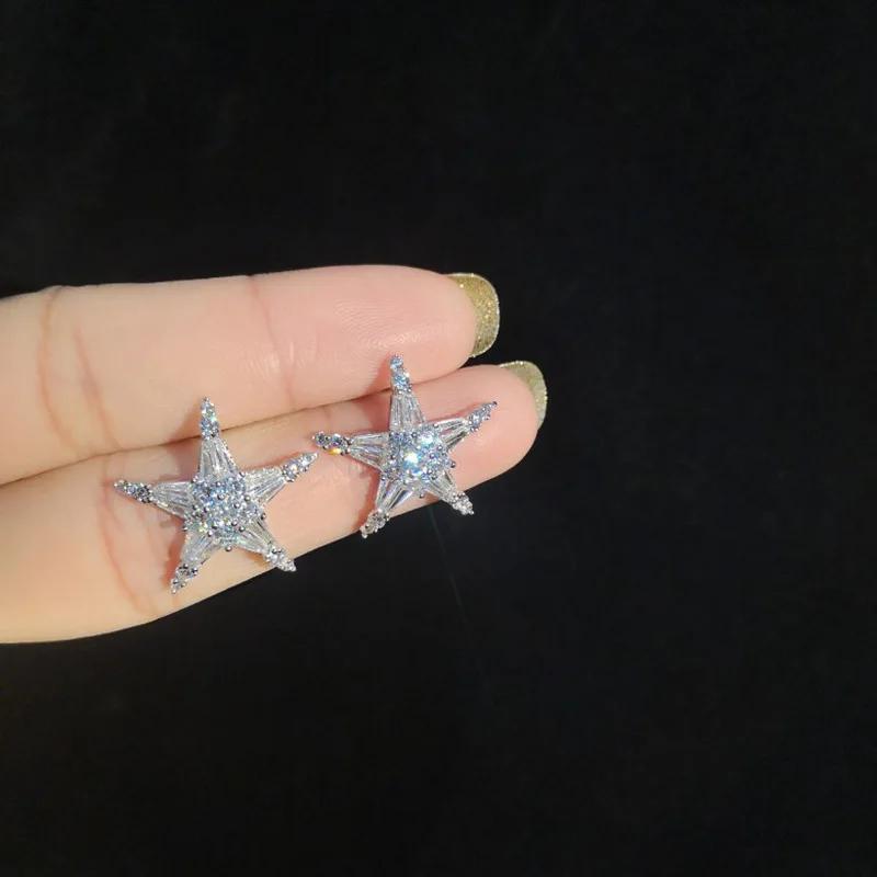Einfache Damenohrringe Sterling Silber Pentagramm Ohrringe für Frauen Eingelegt Zirkonia Sternförmig Geschenk Pendientes