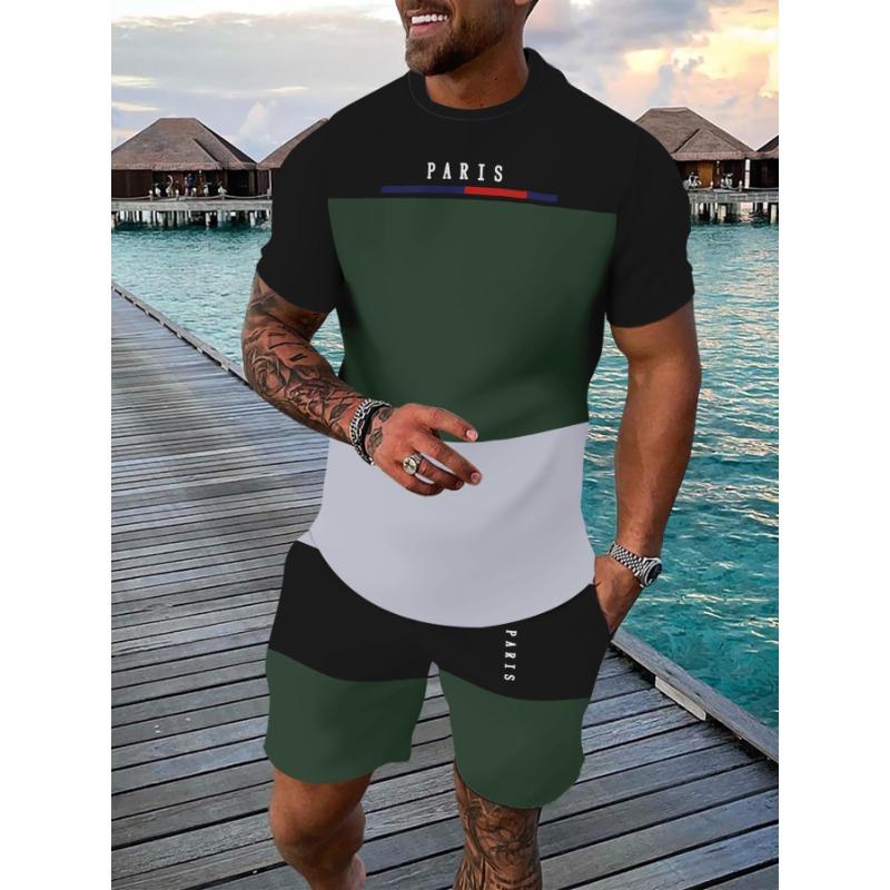 Leisure Sports Set Breathable Outdoor Casual Men s T-shirt Five Leg Pants Set S