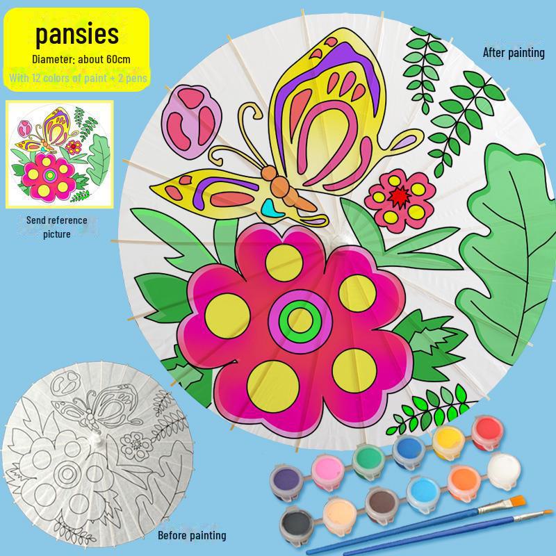 DIY Handbemaltes Weißes Ölpapier Schirm-Set für Kinder - Bastelprojekt im antiken Stil für den Kindergarten