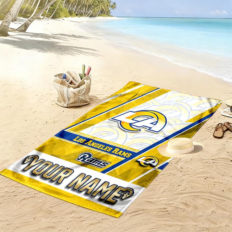 Name Custom Los Angeles Rams Print Beach Towel, Large Soft Quick Dry Towel for Beach Camping Swimming