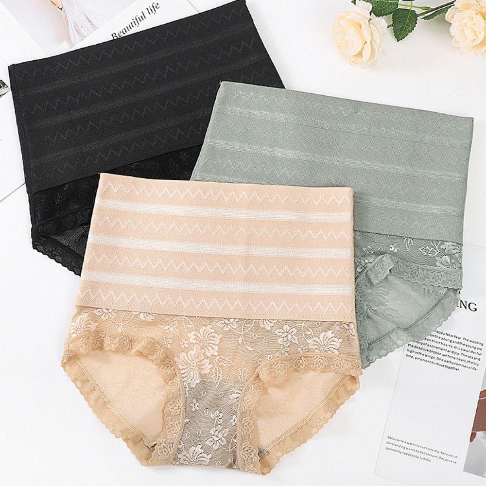 Wave Stripe Postpartum Body Shaper Lace Flower Tummy Control Underwear Butt Lifter Briefs Women