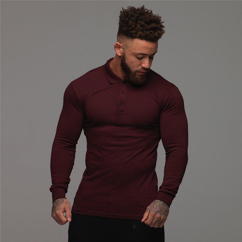 Men's European & American Muscle Fit Long-Sleeve Lapel Polo Shirt - Autumn/Winter Sports Fitness Tights