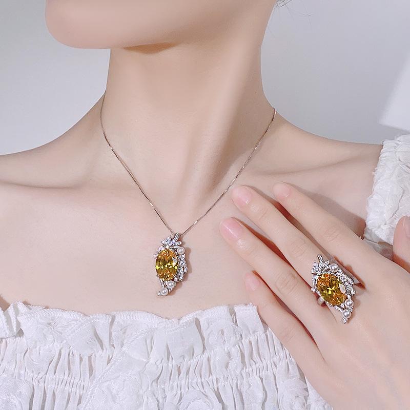 Set Accessories Inlaid Necklace Ring Color Treasure Bird'S Nest Cut Female Premium Sensitive Style